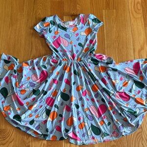 Dot Dot Smile Light Blue Heart Print Twirl Dress with Bright Multi-Color Hearts